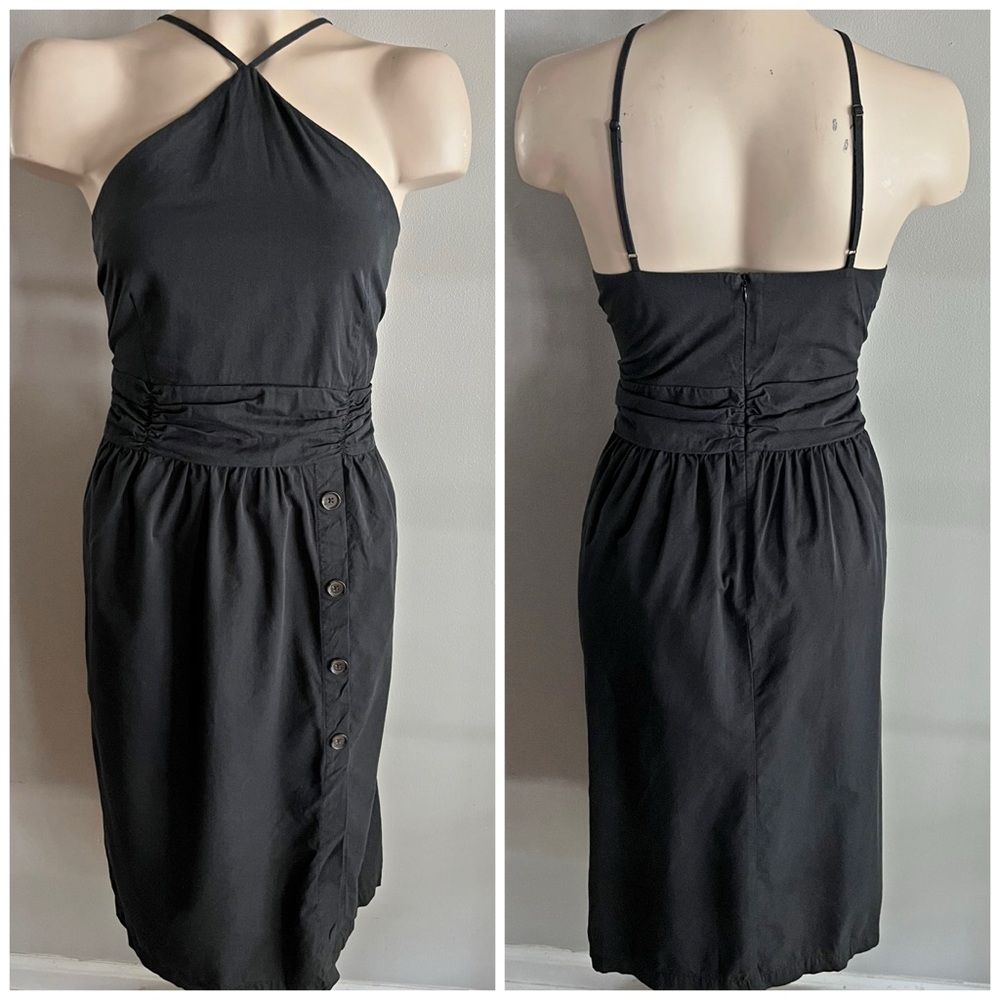 Banana Republic Halter Dress Charcoal Ruched Waist Lined Size 8
